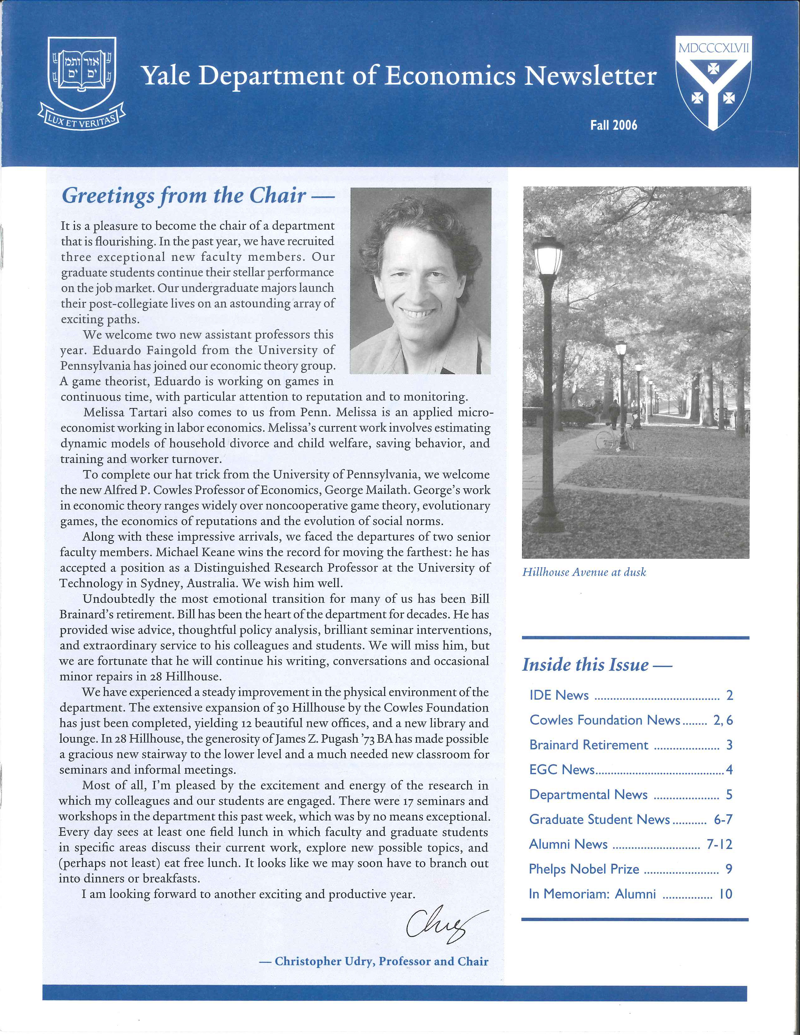 2006 Yale Department of Economics Newsletter cover