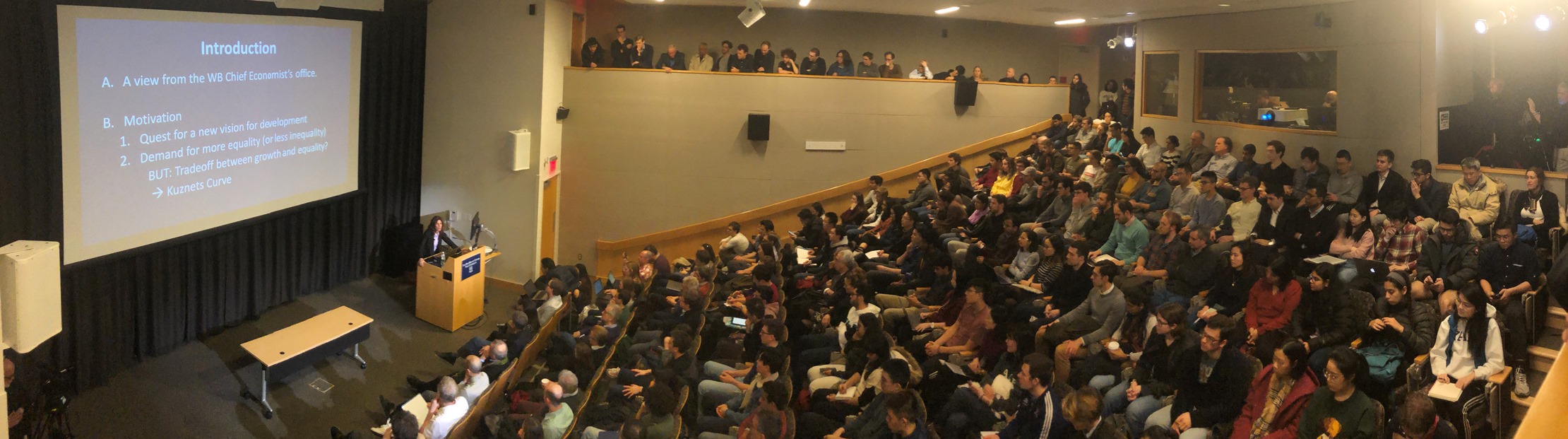 Goldberg delivers her lecture to a packed auditorium