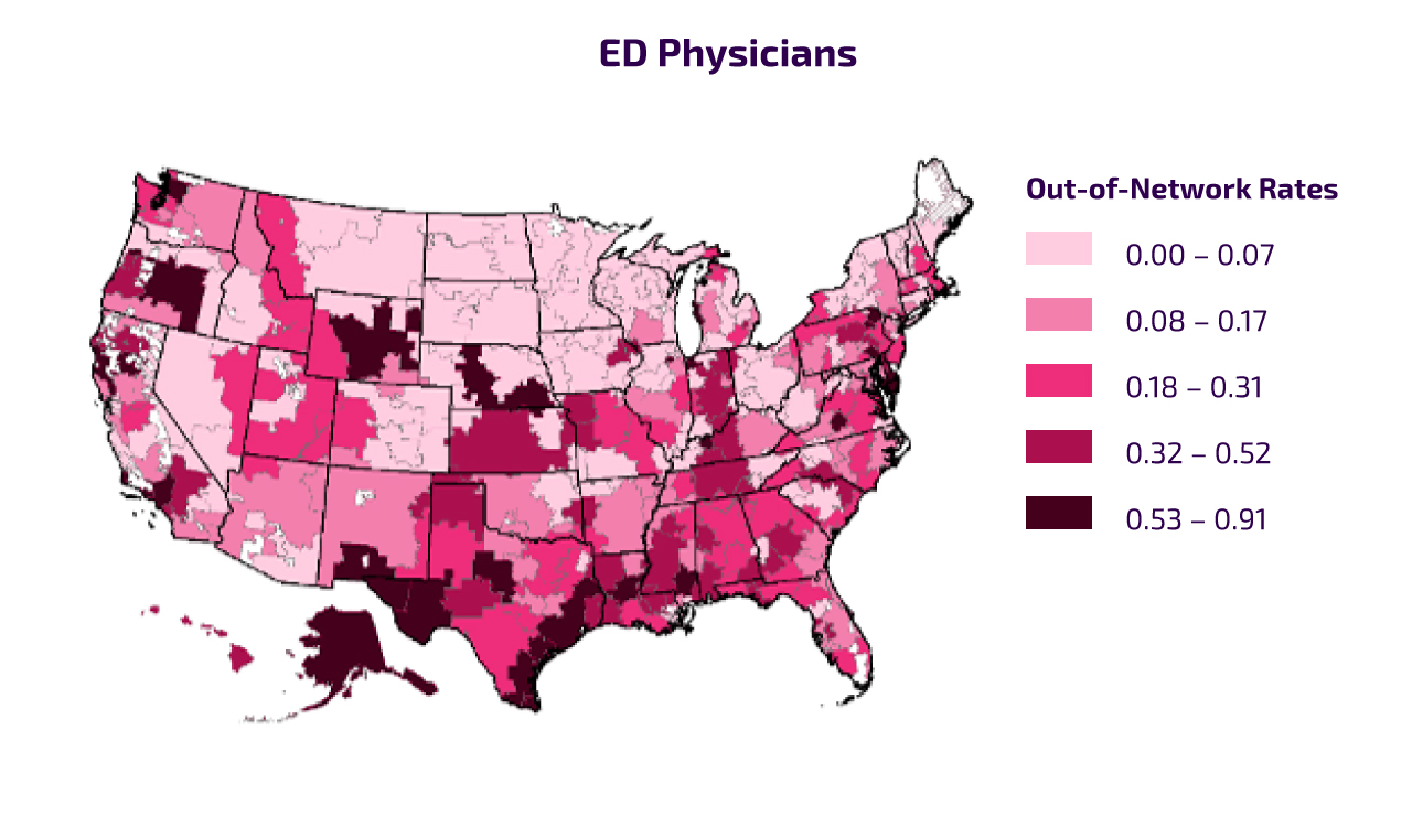 Distribution of Out-of-Network Billing Across Hospitals - ED Physicians
