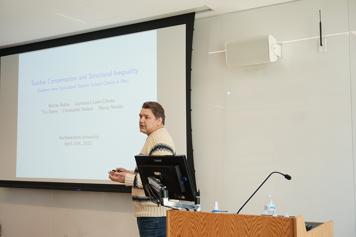 Neilson delivering a Cowles Lecture at the Yale Department of Economics on "Teacher Compensation and Structural Inequality", a paper exploring how increasing teacher compensation at hard-to-staff schools can reduce inequality in the access to high-quality teachers.