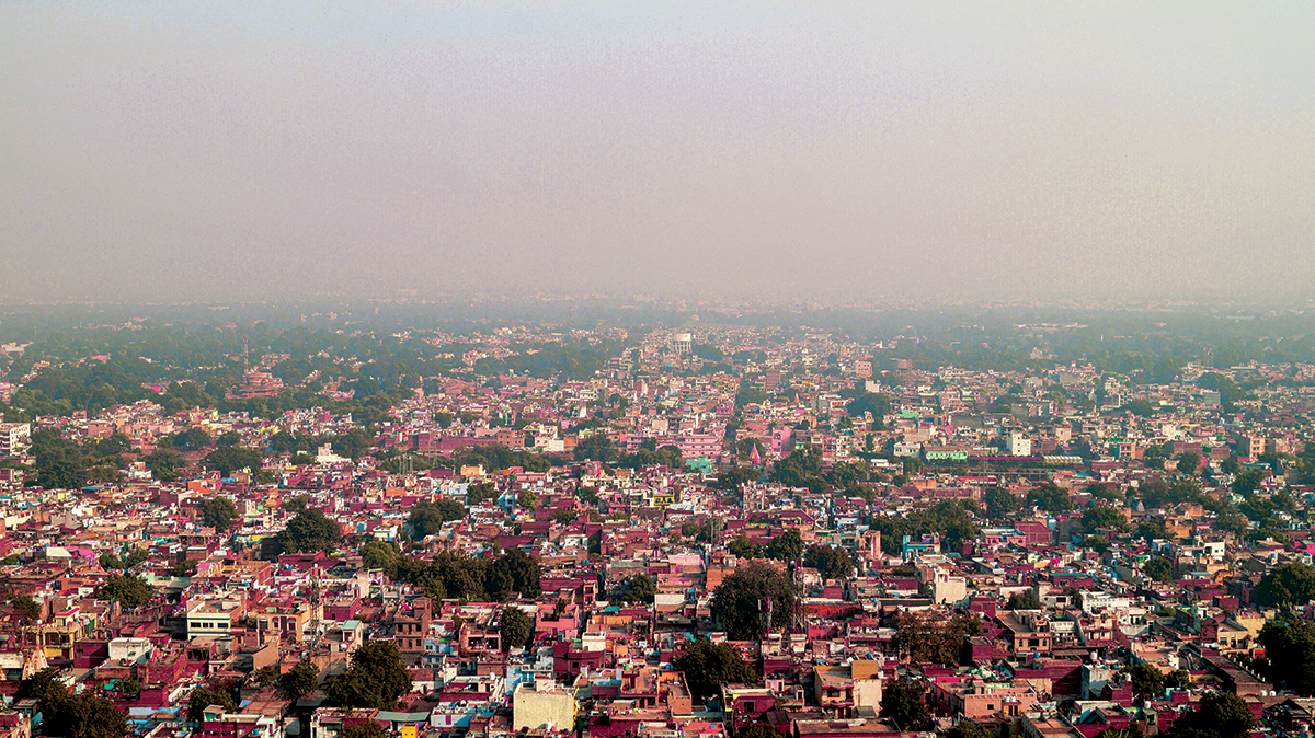 A skyline image of a town in India