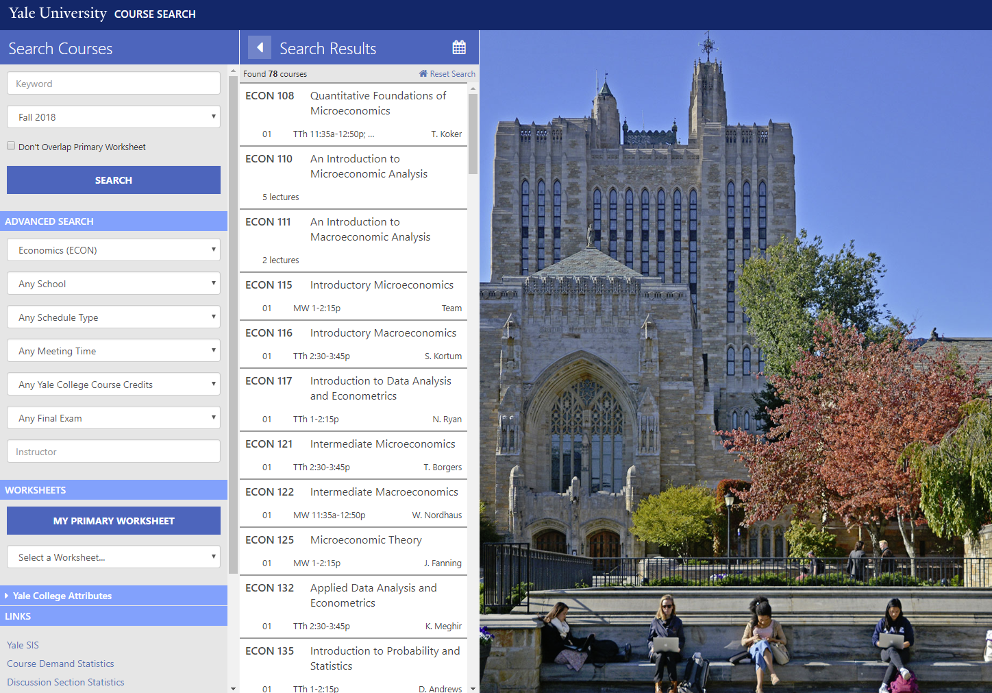 Yale Course Search Webpage