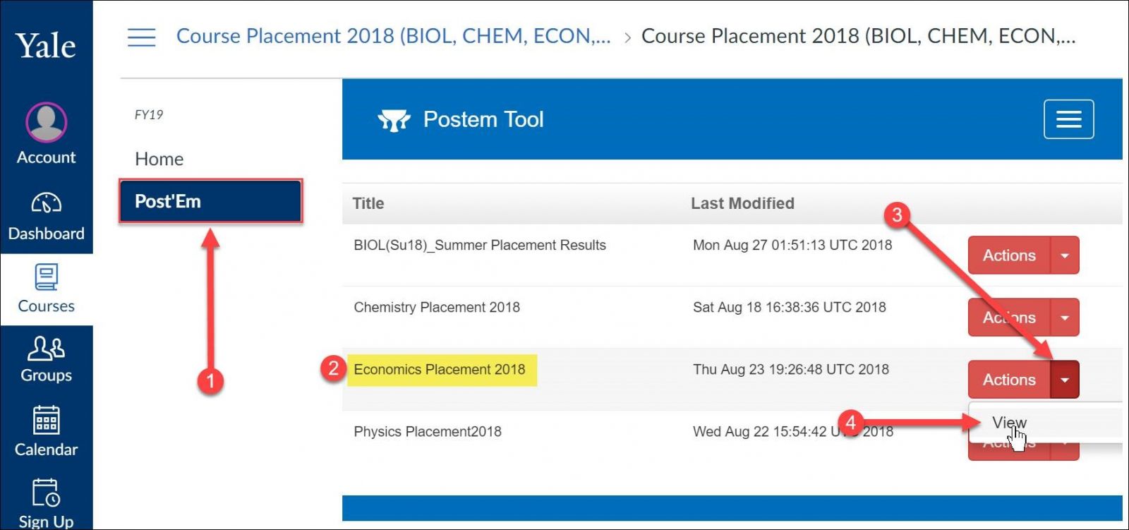 Course Placement Page Screenshot